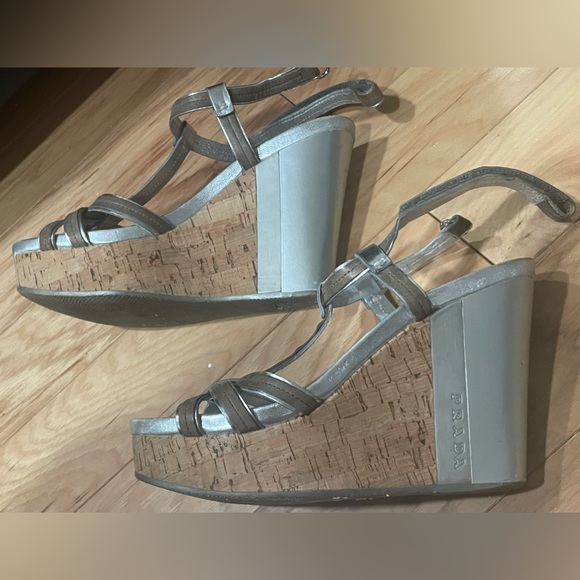 Prada Strappy Metallic Wedges Size 37.5 - Picture 11 of 16